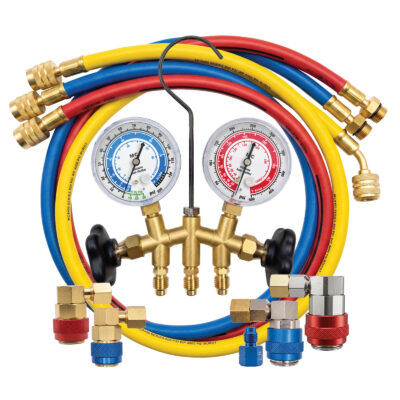 R1234yf/R134a 2-WAY BRASS MANIFOLD GAUGE SET (2 1/2" GAUGES)