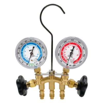 80103A <br /> R134a 2-WAY BRASS MANIFOLD WITH 2 1/2” GAUGES ONLY
